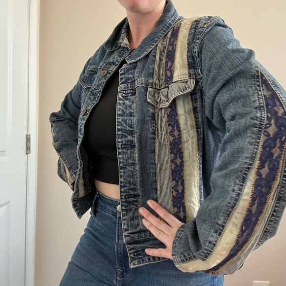 Pepe Jeans Jackets & Blazers - Pepe Jeans London Mixed Media Lace Patchwork Arty Boho Denim Jacket